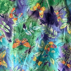Vintage Whimsy Butterfly Dragonfly Print Drop Waist Sundress, Green Purple,S
