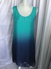 Silk Dress by Elena Baldi Turquoise/Aqua Ombré Lined Sleeveless S New With Tags