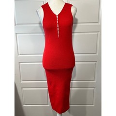Willow & Wind Red Ribbed V Neck Sleeveless Sweater Midi Dress Hook Detail Size L