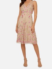 Adrianna Papell Biscotti Multi Beaded Sequin Floral Midi Dress Size 6 $279