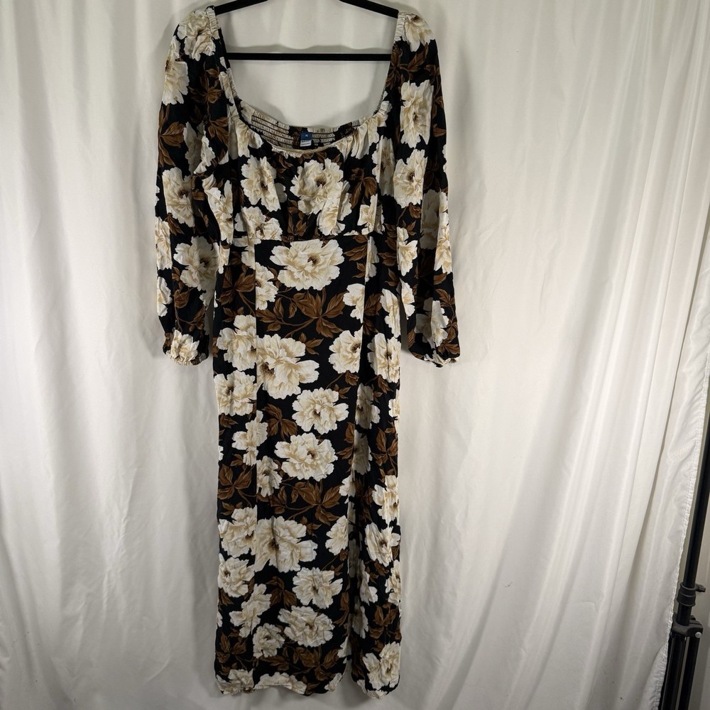 Old Navy Maxi Dress Women&rsquo;s XL Black Brown Floral Long Sleeve Balloon Slit