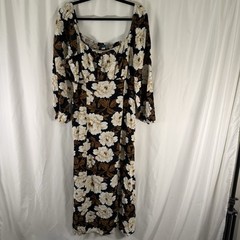 Old Navy Maxi Dress Women&rsquo;s XL Black Brown Floral Long Sleeve Balloon Slit