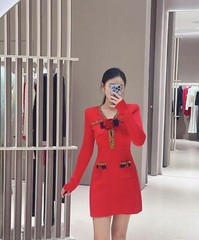 Self-Portrait red Diamond moulding sequin Rose Knitted dress