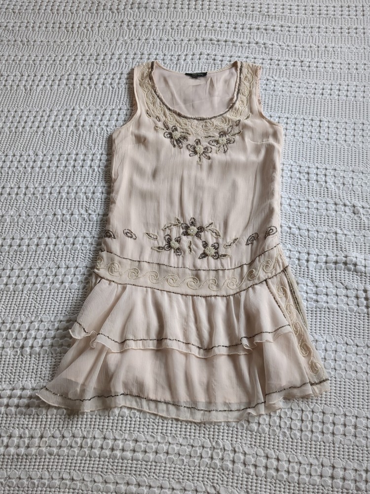 Vtg Y2K Forever 21 Boutique Tiered Beaded Mini Dress Blush Pink Size Small Pet