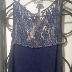 Dark Blue Acid Wash Sleeveless Stretch Midi Lace Dress Size Medium