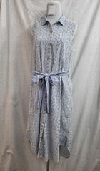 Anthropologie Stripe Sleeveless Button Embroidered Eyelet Blue White Dress Sz 12