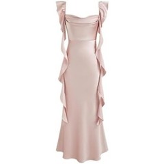 Cider Women’s Maxi Satin Pink Blush Dress Ruffle Medium NWT