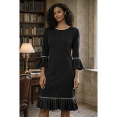 Ann Taylor Womens Small Black Pleated Ruffle Hem Bell Sleeve Career Office Chic