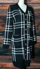 Olive & Oak Sweater Dress XL Petite Duster Cardigan Black White Plaid Fuzzy Knit