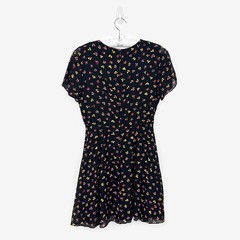 Madewell Silk Button-Front Swing Mini Dress Size 4 Black Feline Floral Soft Girl