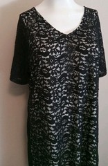 agnes orinda Black Lace White Underlined Double V Neck Stretch Zip Dress Size 4X