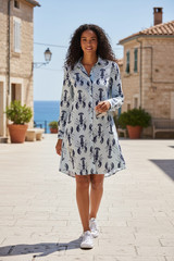Sigrid Olson Linen Shirt Dress Small Lobster Print Coastal