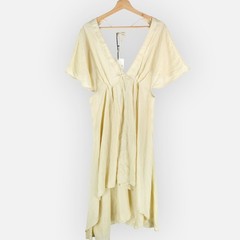 FARA boutique Pale Yellow V-Neck High-Low Flutter Sleeve Dress Women&rsquo;s Size SM