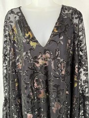 Free People Falling Flowers Embroidered Tulle Sequin Mini Dress Black Boho Large