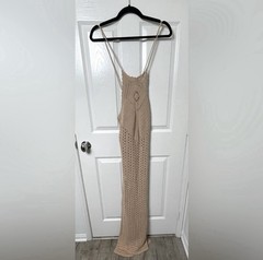 Spell & The Gypsy Collective Beige Crochet Halter Maxi Dress Tassel Open Back M
