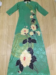 AO DAI PRINTED LUA HAI DUONG VIETNAMESE TRADITIONAL MAXI DRESS SIZE S