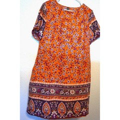 Emery Rose Orange Purple Floral Border Print Shift Dress Pockets 0XL JIT11712781