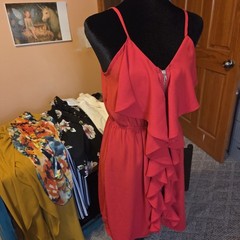ALYA 100% Polyester Red Sleeveless Ruffle Mini Dress Size M