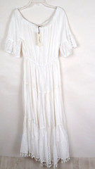 Solitaire Swim Eyelet Maxi Dress Lg Tiered White CottageCore Beachy Coastal NEW