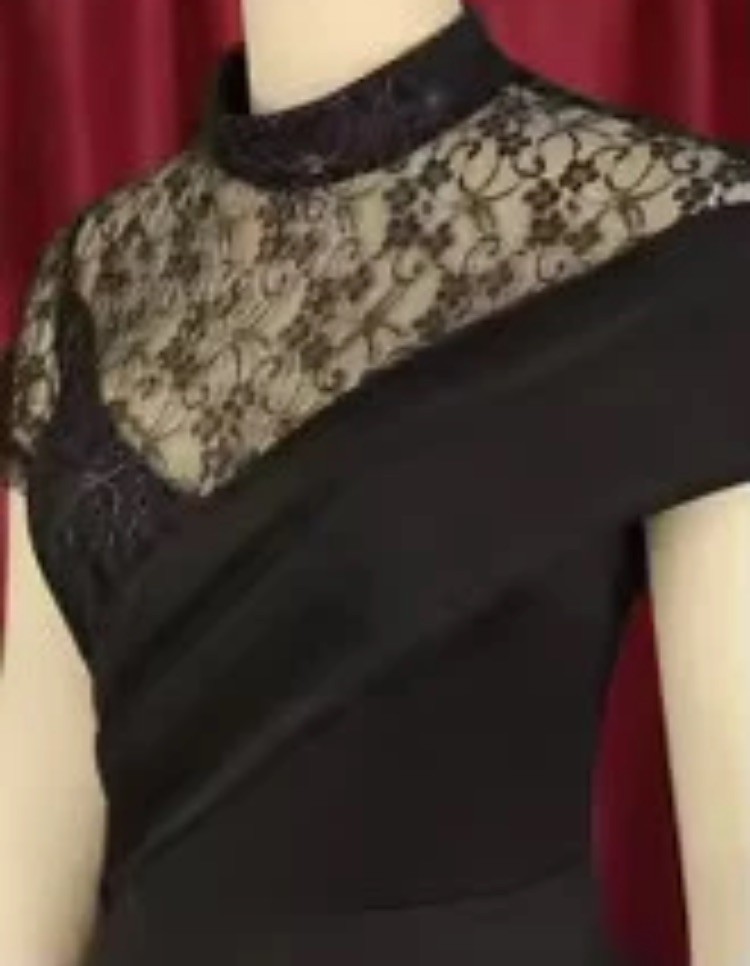 A: Formal Dress Women Elegant High Neck Maxi Black Evening Celibrity 4pcs