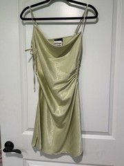 Light Green Satin Cowl Neck Ruched Slip Dress Y2K Coquette NWT L