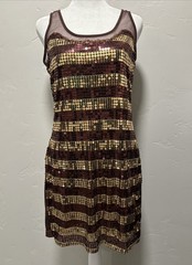 Y2K UltraPink Women’s Sz M Mini Tank Dress Gold Brown Sequin Party Cocktail Club