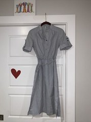 Vintage 70s/80s Pinstripe Blue White Short Sleeve Elastic Waist Back Zipper 6