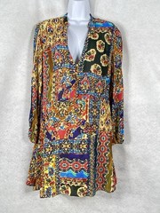 Zara Dress Women’s Large Red Green Fit & Flare Long Sleeve Mini Boho Floral