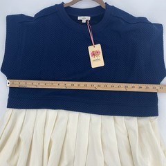 Entro Size Small Blue Textured Pullover Mini Pleated Sweatshirt Tiered Dress NWT