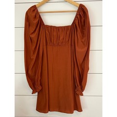 Altar&rsquo;d State Rust Orange Puff Sleeve Ruched Mini Dress boho Cottagecore