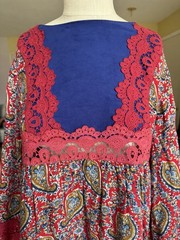 Hazel Paisley Lace Boho Oversized Mini Dress Open Back Lightweight Sz S