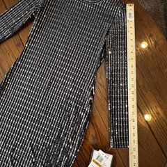 B. DARLIN Black Gunmetal Long Sleeve Sequins Bodycon Dress- Size 3/4 Juniors