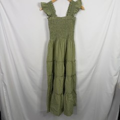 Few Moda Calypso Green Striped Smocked Tiered Maxi Dress S NWT