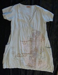 EXCLNT SZ 1 1990s BLUE FISH VINTAGE 1990s SAGE GREEN V-NECK DRESS BLUEFISH LINEN