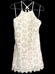 Arose Studio Alaia Short Halter Dress Ivory Lace Crochet NWT Size Large