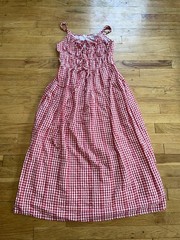 Red Gingham Maxi Sundress with elastic Bodice Prairie CottageCore