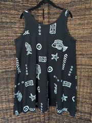 Artsy Fish Print Shift Dress Wearable Art Boho Women&rsquo;s XL Black Lagenlook Beach