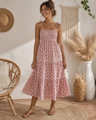 Roller Rabbit x Target Tiered Maxi Dress Women’s Large Red Floral Smocked Boho
