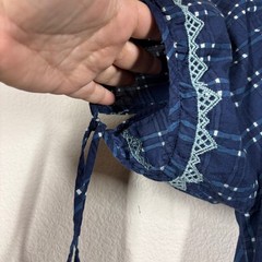 Madewell Size Medium Embroidered Mini Shift Dress Navy Boho Babydoll Puff Sleeve
