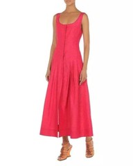 Alberta Ferretti Front Zip Flare Midi Maxi Dress Pleated Sleeveless Pink Size 6