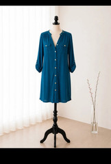 Michael Kors Blue Solid Shirt Dress V-Neck Button Front Pockets S
