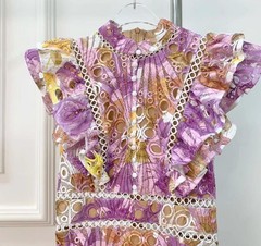 Women&rsquo;s Pupple Orange Floral Sleeveless Summer Party Breathable Long Dress Lace