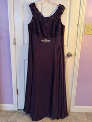 Alfred Angelo Eggplant Purple Sequin Lace & Chiffon Gown Size 16/18 -PTP 21”
