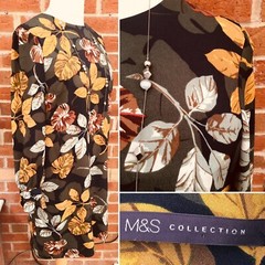 M&S Size 14 Ochre Yellow Green Floral Dress Evening Summer Excellent L7