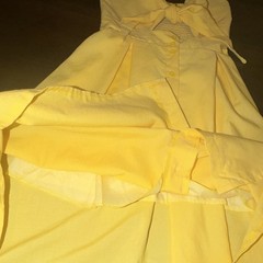 ECOWISH Yellow Solid V-Neck Spaghetti Strap Button Front Tie Knee Dress S