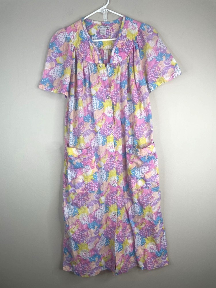 Elegant Emily Pineapple Fruit Print House Coat Small Retro Beachy Lounge Dress
