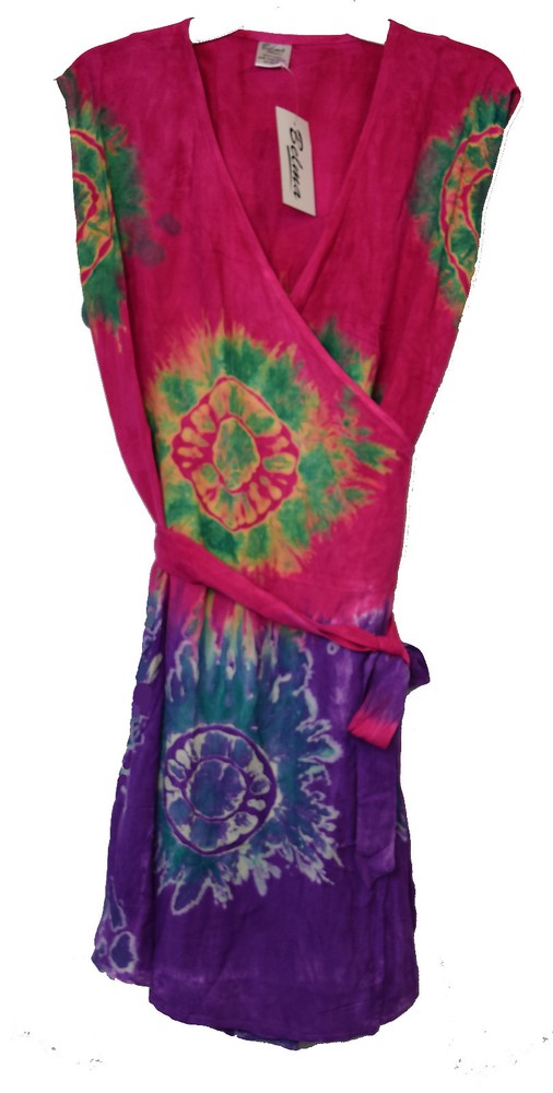 Wrap Dress Tunic Tie Dye Tunic Sleeveless Multi Color PLUS Size OSFM M -1X