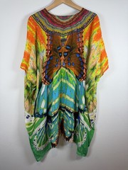 Shahida Parides One Size Flowing Beaded Kaftan v-neck tie dress painting