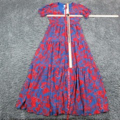 Sugarlips Dress Womens S Blue Floral Maxi V-Neck Puff Sleeve Lined NWT