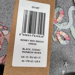 NWT Sugarhill Brighton Sidney Midi Smock Dress 8 Zodiac Rainbow Skies Black